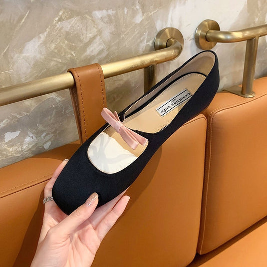 French Style Bow Low-cut Ballet Pumps Female Flat Pumps